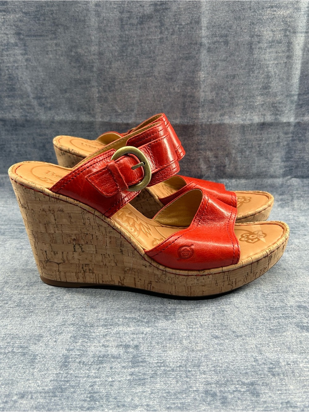 Born cork wedge sandals platform leather red sz 10/42 boho chic heel shoes retro
